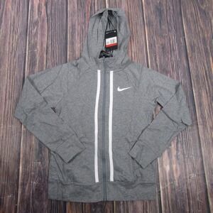 Nike Hoodie Girls Large Gray Full Zip Swoosh 100% Cotton Lightweight AQ9051-091